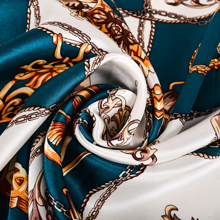 BYSIFA|Nové Módne Dámy' Šatky Luxusné Blue Gold Hodváb Šatku Hidžáb 90*90 cm Všetkých Zápas Jeseň Zima Žena Štvorcový Šál Kapskom